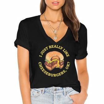 I Love Cheeseburgers Lover Gift Women's Jersey Short Sleeve Deep V-Neck Tshirt | Mazezy DE