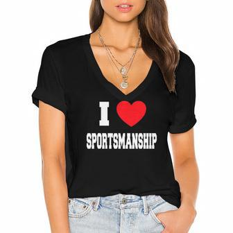I Love Sportsmanship Soccer Football Baseball Women's Jersey Short Sleeve Deep V-Neck Tshirt | Mazezy