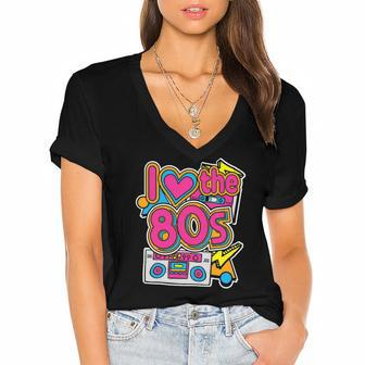I Love The 80S Retro Cassette Tape Costume Halloween Party Design Women's Jersey Short Sleeve Deep V-Neck Tshirt | Mazezy