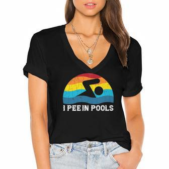 I Pee In Pools Funny Swimmer Swimming Coach Player Graphic Women's Jersey Short Sleeve Deep V-Neck Tshirt | Mazezy