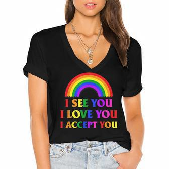 I See I Love You I Accept You - Lgbtq Ally Gay Pride Women's Jersey Short Sleeve Deep V-Neck Tshirt - Seseable
