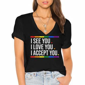 I See You I Love You I Accept You - Lgbt Pride Rainbow Gay Women's Jersey Short Sleeve Deep V-Neck Tshirt - Seseable