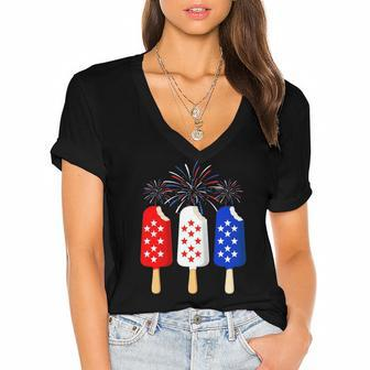 Ice Cream 4Th Of July American Flag Patriotic Men Women Women's Jersey Short Sleeve Deep V-Neck Tshirt | Mazezy