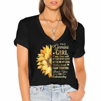 Im A Gemini Girl Sunflower Birthday Women's Jersey Short Sleeve Deep V-Neck Tshirt - Seseable