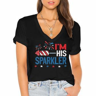 Im His Sparkler 4Th July Matching Couples For Her Women's Jersey Short Sleeve Deep V-Neck Tshirt - Seseable