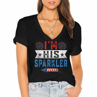 Im His Sparkler Cute 4Th Of July Matching Couple For Her Women's Jersey Short Sleeve Deep V-Neck Tshirt - Seseable
