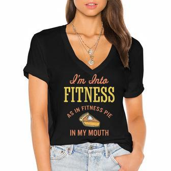 Im Into Fitness Funny Pumpkin Pie Women's Jersey Short Sleeve Deep V-Neck Tshirt | Mazezy