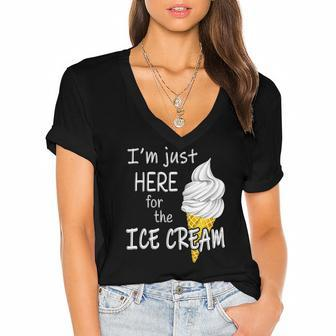 Im Just Here For The Ice Cream Summer Funny Cute Vanilla Women's Jersey Short Sleeve Deep V-Neck Tshirt | Mazezy