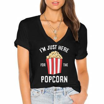 Im Just Here For The Popcorn Cinema Watching Movies Popcorn Women's Jersey Short Sleeve Deep V-Neck Tshirt | Mazezy