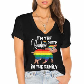 Im The Rainbow Sheep In The Family Lgbtq Pride Women's Jersey Short Sleeve Deep V-Neck Tshirt - Seseable