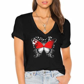 Indonesia Flag Indonesian Butterfly Lover Gift Women's Jersey Short Sleeve Deep V-Neck Tshirt | Mazezy