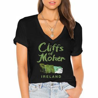 Ireland Cliffs Of Moher Vintage Irish Women's Jersey Short Sleeve Deep V-Neck Tshirt | Mazezy