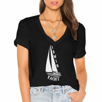 Irwin Yacht And Marine Corporation Fan Women's Jersey Short Sleeve Deep V-Neck Tshirt | Mazezy