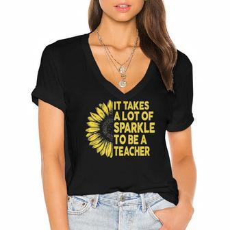 It Takes A Lot Of Sparkle To Be A Teacher Gift Sunflower Women's Jersey Short Sleeve Deep V-Neck Tshirt | Mazezy