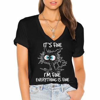 Its Fine Im Fine Everything Is Fine Funny Black Cat Women's Jersey Short Sleeve Deep V-Neck Tshirt | Mazezy
