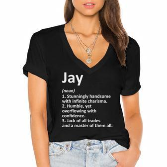 Jay Definition Personalized Name Funny Birthday Gift Idea Women's Jersey Short Sleeve Deep V-Neck Tshirt | Mazezy