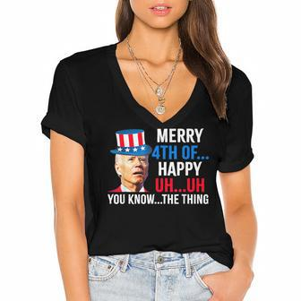 Joe Biden Confused Merry Happy Funny 4Th Of July Women's Jersey Short Sleeve Deep V-Neck Tshirt - Seseable