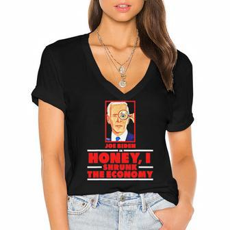 Joe Biden In Honey I Shrunk The Economy Women's Jersey Short Sleeve Deep V-Neck Tshirt | Mazezy