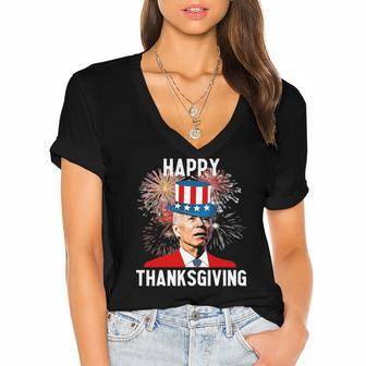 Joe Biden Thanksgiving For Funny 4Th Of July Women's Jersey Short Sleeve Deep V-Neck Tshirt | Mazezy