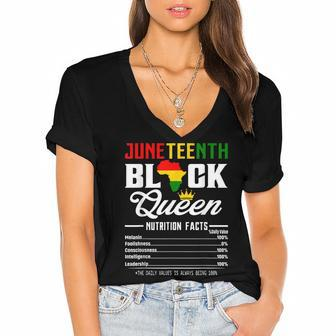 Junenth Womens Black Queen Nutritional Facts 4Th Of July Women's Jersey Short Sleeve Deep V-Neck Tshirt | Mazezy
