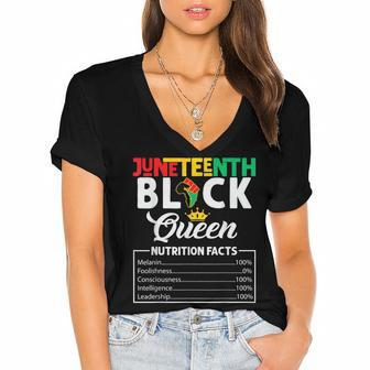 Junenth Womens Black Queen Nutritional Facts Freedom Day  Women's Jersey Short Sleeve Deep V-Neck Tshirt