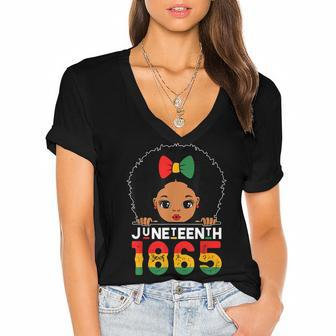 Juneteenth 1865 Celebrating Black Freedom Day Girls Kids Women's Jersey Short Sleeve Deep V-Neck Tshirt - Seseable