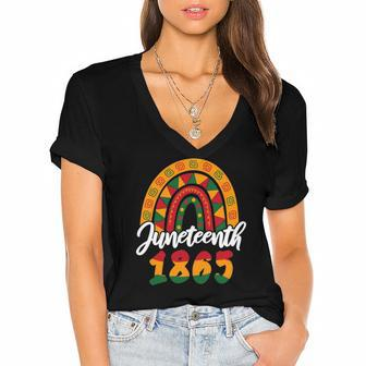 Juneteenth 1865 Rainbow Texas African American Black Women Women's Jersey Short Sleeve Deep V-Neck Tshirt | Mazezy