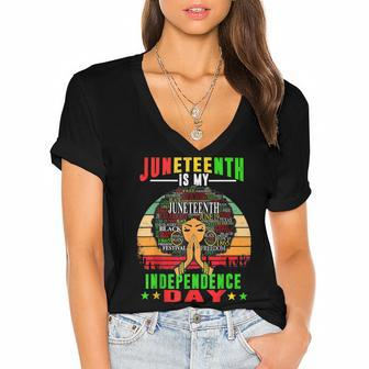 Juneteenth Is My Independence Day Black Women 4Th Of July Women's Jersey Short Sleeve Deep V-Neck Tshirt | Mazezy UK