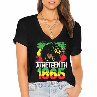 Juneteenth Is My Independence Day Black Women Freedom 1865 Women's Jersey Short Sleeve Deep V-Neck Tshirt | Mazezy