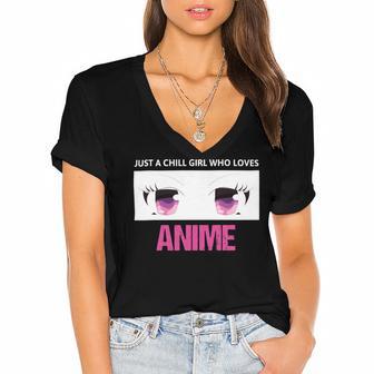 Just A Girl Who Loves Anime Chill Anime Girl Women's Jersey Short Sleeve Deep V-Neck Tshirt | Favorety DE