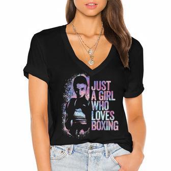 Just A Girl Who Loves Boxing Ink Splatter Women's Jersey Short Sleeve Deep V-Neck Tshirt | Favorety