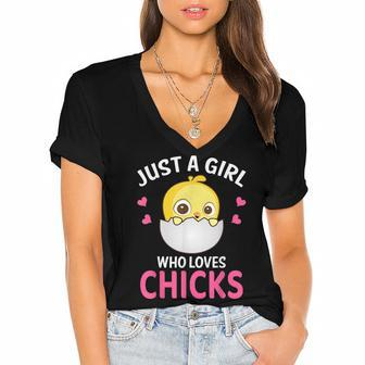 Just A Girl Who Loves Chicks I Kids I Toddler Chick Women's Jersey Short Sleeve Deep V-Neck Tshirt - Seseable