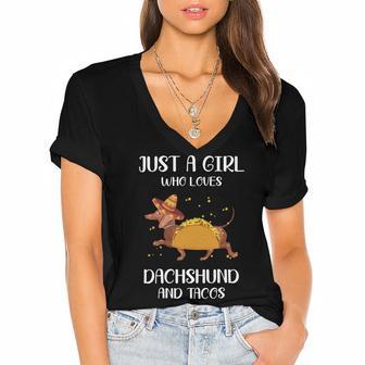 Just A Girl Who Loves Dachshund And Tacos For Dachshund Lovers Women's Jersey Short Sleeve Deep V-Neck Tshirt | Favorety AU