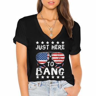 Just Here To Bang And Drink Beer Fourth Of July 4Th Of July Women's Jersey Short Sleeve Deep V-Neck Tshirt - Seseable