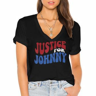 Justice For Johnny Women's Jersey Short Sleeve Deep V-Neck Tshirt | Mazezy