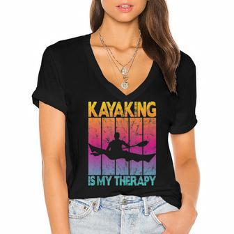 Kayaking Is My Therapy Women's Jersey Short Sleeve Deep V-Neck Tshirt | Mazezy