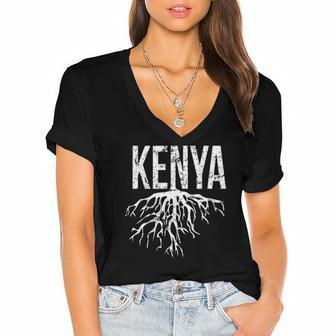 Kenya Roots Distressed Design Kenya Lover Gift Women's Jersey Short Sleeve Deep V-Neck Tshirt | Mazezy