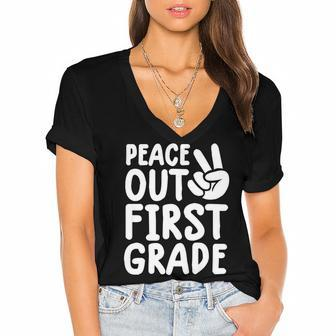 Kids Peace Out 1St Grade For Boys Girls Last Day Of School V2 Women's Jersey Short Sleeve Deep V-Neck Tshirt - Seseable