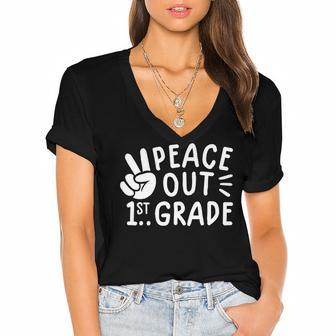 Kids Peace Out 1St Grade For Boys Girls Last Day Of School Women's Jersey Short Sleeve Deep V-Neck Tshirt - Seseable