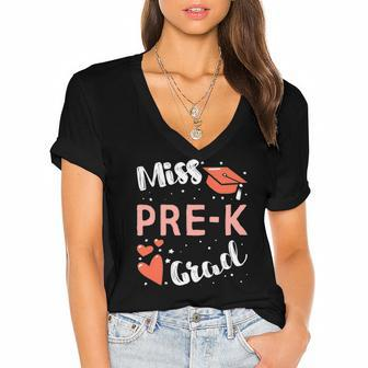Kids Pre-K Graduation For Girls Prek Miss Pre-K Grad Women's Jersey Short Sleeve Deep V-Neck Tshirt | Mazezy