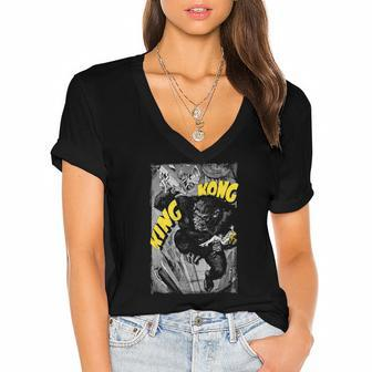 King Kong Crushing Poster Gift Women's Jersey Short Sleeve Deep V-Neck Tshirt | Mazezy