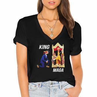 King Maga Biden Clown Kneel Trump King Women's Jersey Short Sleeve Deep V-Neck Tshirt | Mazezy