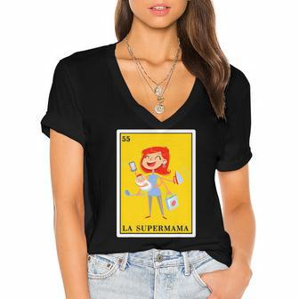 La Super Mama Mexican Lottery Gifts For Women La Supermama Women's Jersey Short Sleeve Deep V-Neck Tshirt | Mazezy
