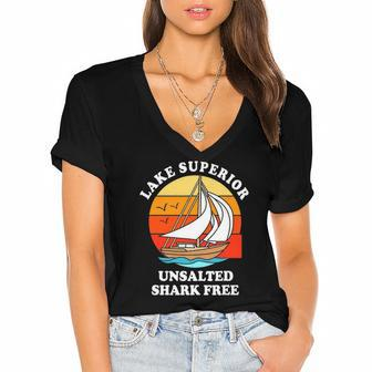 Lake Superior Unsalted Shark Free Women's Jersey Short Sleeve Deep V-Neck Tshirt | Mazezy
