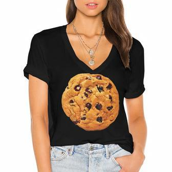 Large Cookie Halloween Funny Costume Women's Jersey Short Sleeve Deep V-Neck Tshirt - Seseable