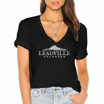 Leadville Colorado Mountain Town Co Tee Women's Jersey Short Sleeve Deep V-Neck Tshirt | Mazezy