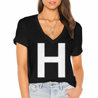 Letter H Alphabet Monogram H Initial Name Women's Jersey Short Sleeve Deep V-Neck Tshirt | Mazezy