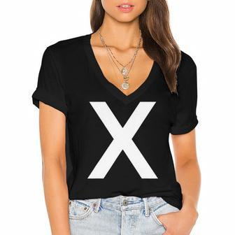 Letter X Alphabet Initial Monogram Women's Jersey Short Sleeve Deep V-Neck Tshirt | Mazezy