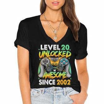 Level 20 Unlocked Awesome Since 2002 20Th Birthday Gaming V3 Women's Jersey Short Sleeve Deep V-Neck Tshirt - Seseable