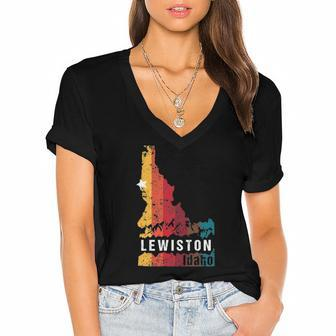 Lewiston Idaho Vintage Retro Souvenir Women's Jersey Short Sleeve Deep V-Neck Tshirt | Mazezy